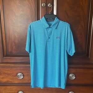 Under Armour Men's Aqua and Gray Golf Striped Polo